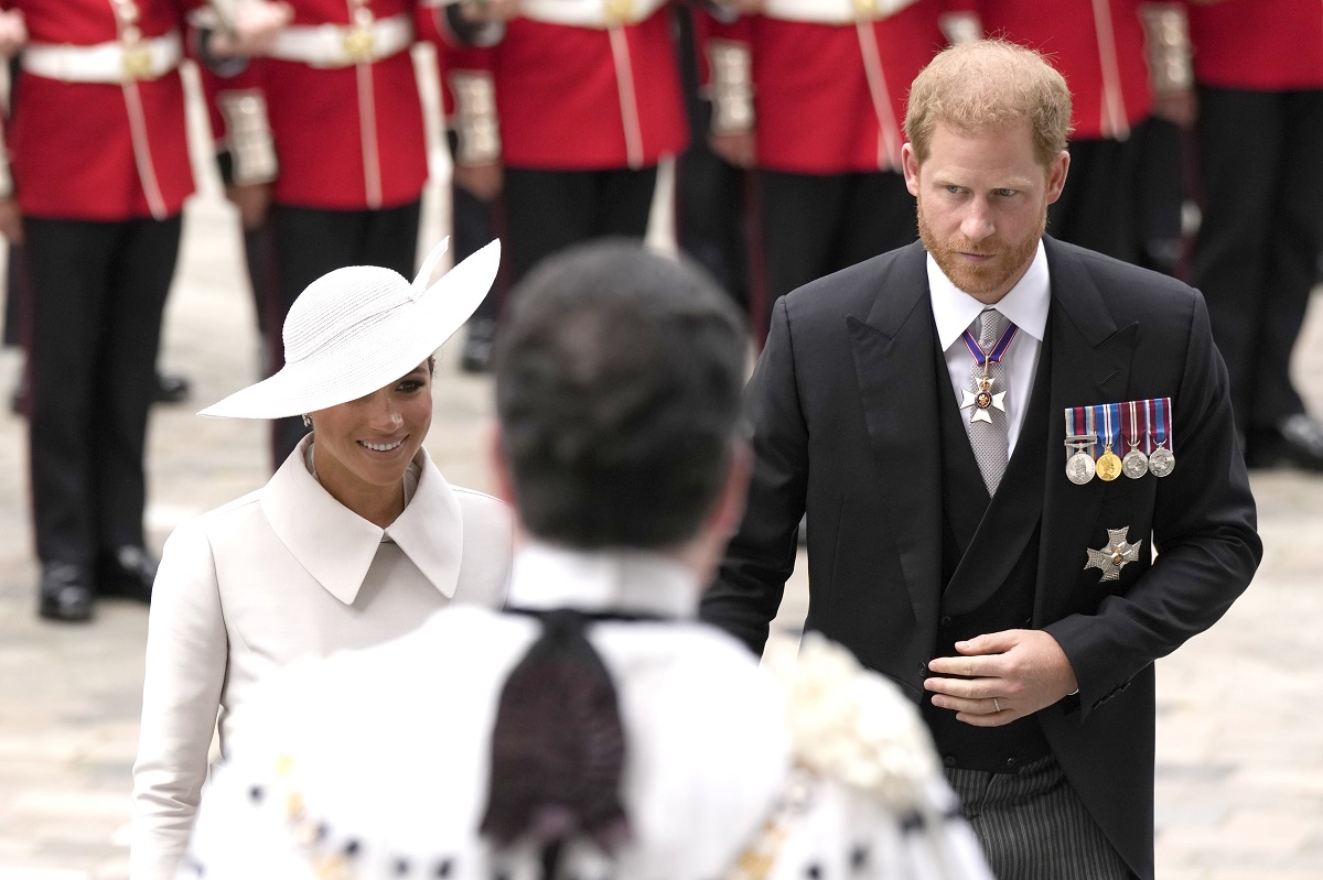 Meghan Markle and Prince Harry, who asked for a more prominent role at the queen's jubilee. arrive for the National Service of Thanksgiving to celebrate Queen Elizabeth II's Platinum Jubilee