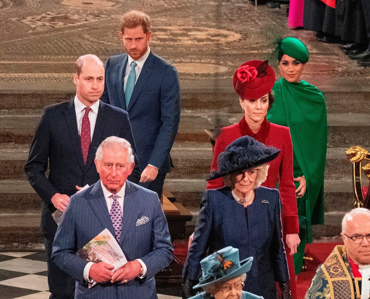 Prince Harry and Meghan, whose relationship with other royals became "sour," walking with members of the Firm as they attend the 2020 Commonwealth Service in London