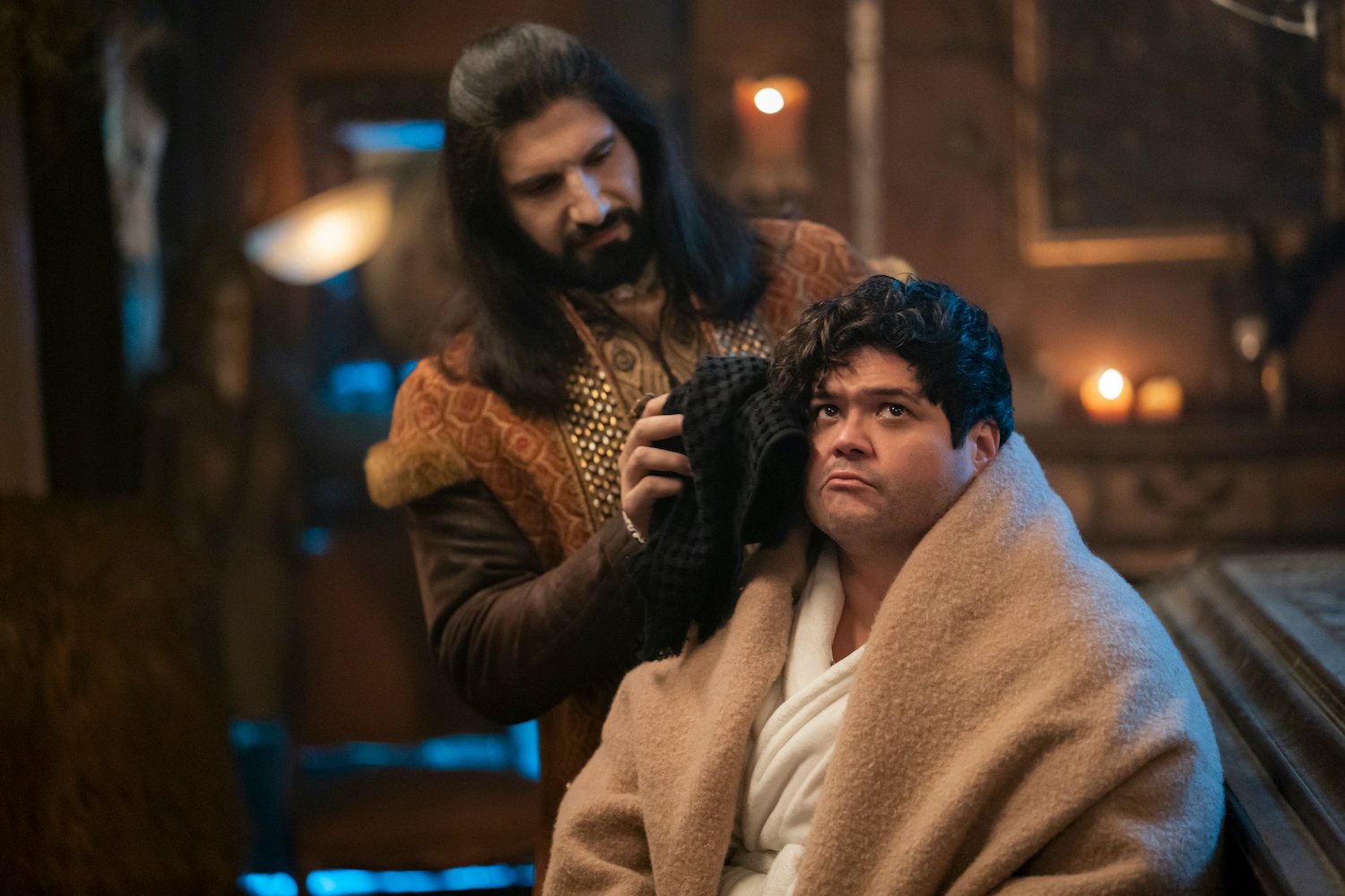 Kayvan Novak as Nandor and Harvey Guillen as Guillermo in What We Do in the Shadows season 4