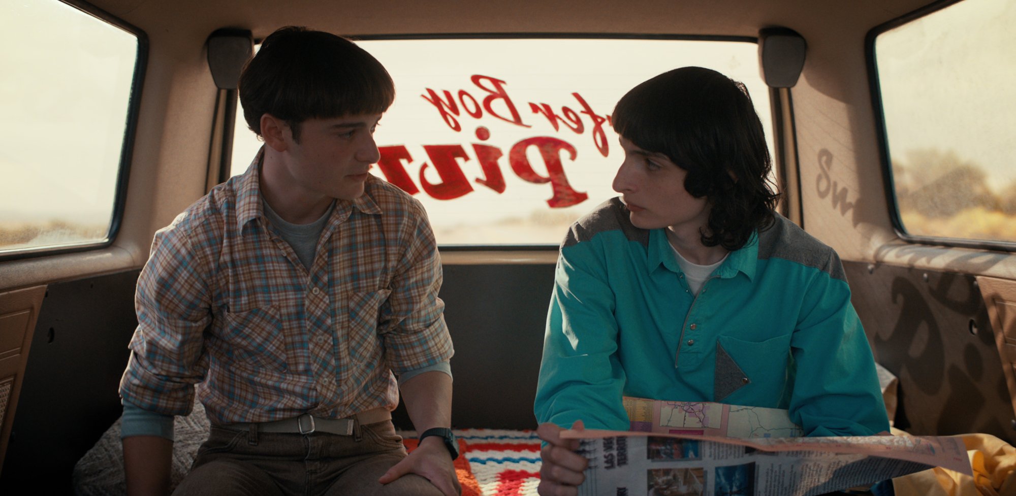 Noah Schnapp as Will Byers in 'Stranger Things' 4 with Mike Wheeler.