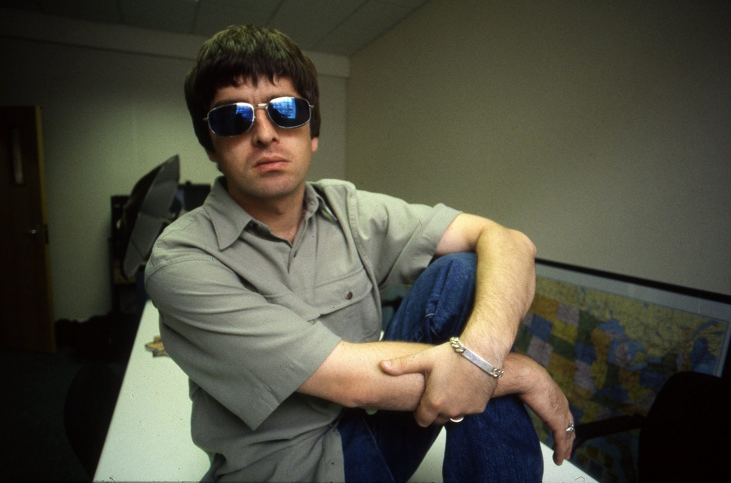 Oasis' Noel Gallagher wearing glasses
