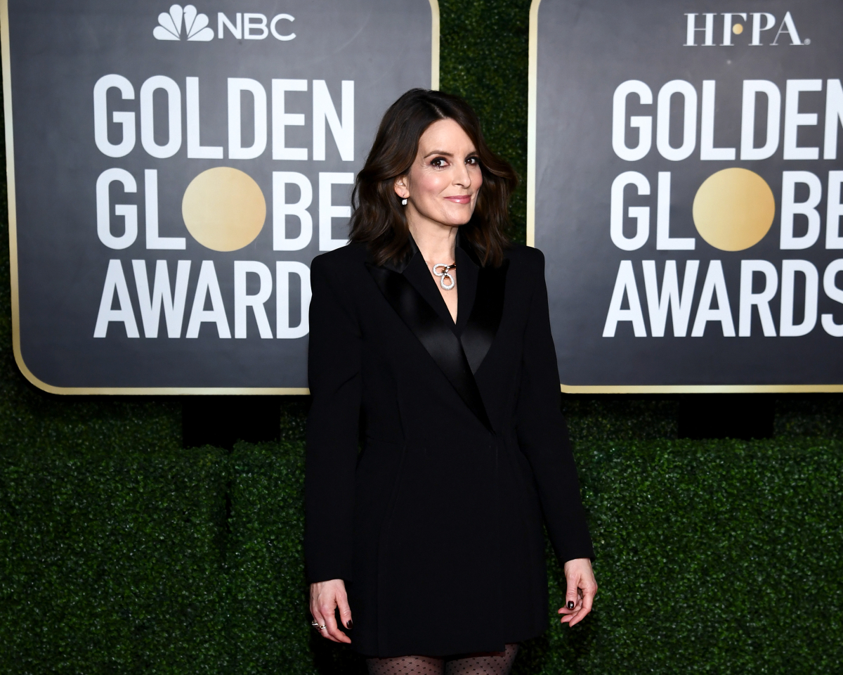 Only Murders in the Building actor Tina Fey at the 78th Annual Golden Globe® Awards wearing a black dress.