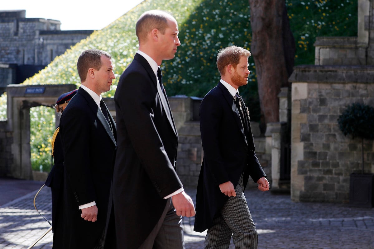 Peter Philips, Prince William, and Prince Harry at Prince Philip's funeral