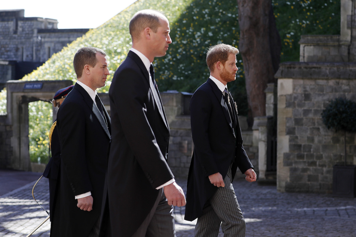 Peter Philips, Prince William, and Prince Harry at Prince Philip's funeral