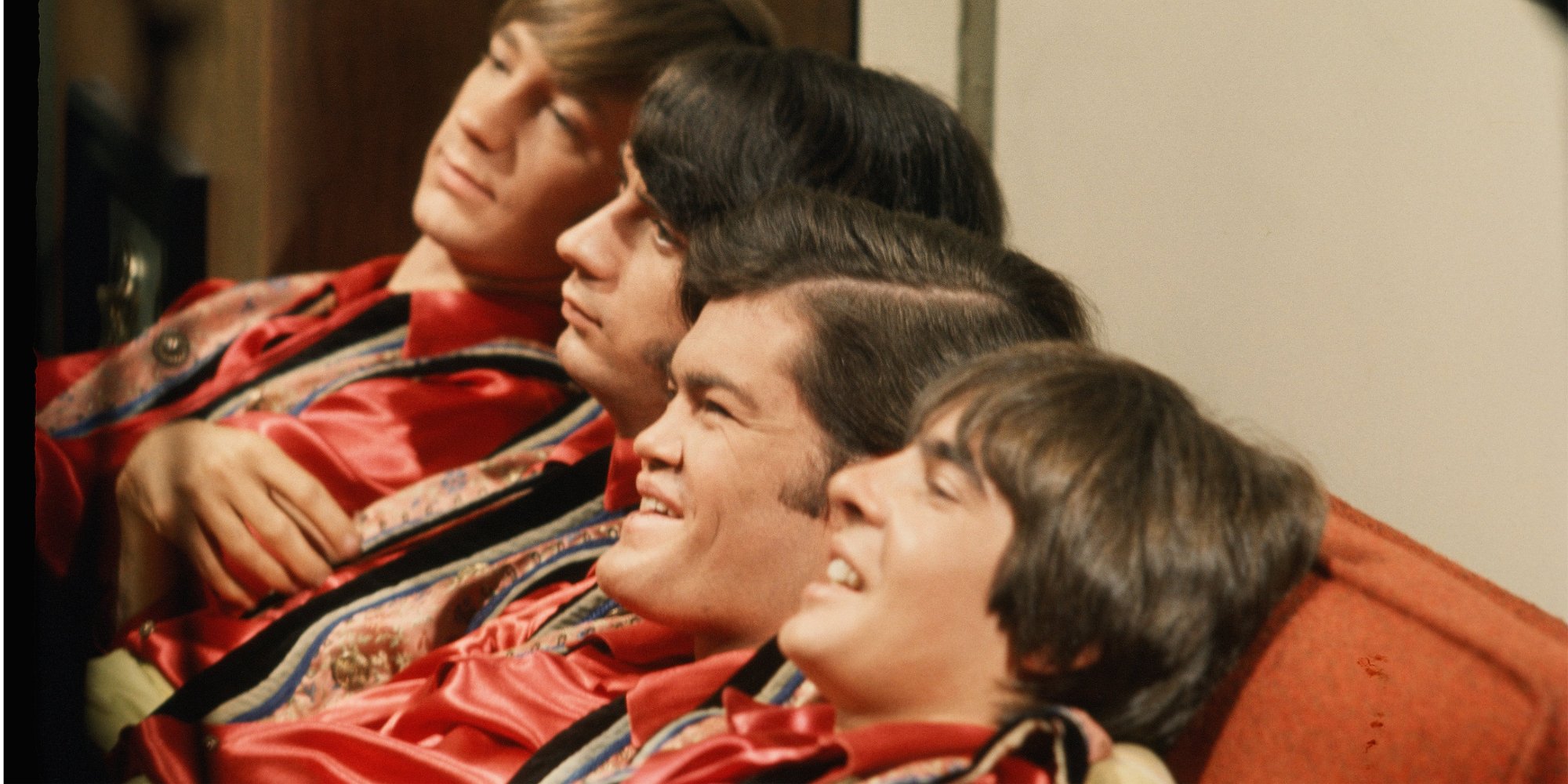 Peter Tork, Mike Nesmith, Micky Dolenz, and Davy Jones on the set of 'The Monkees.'