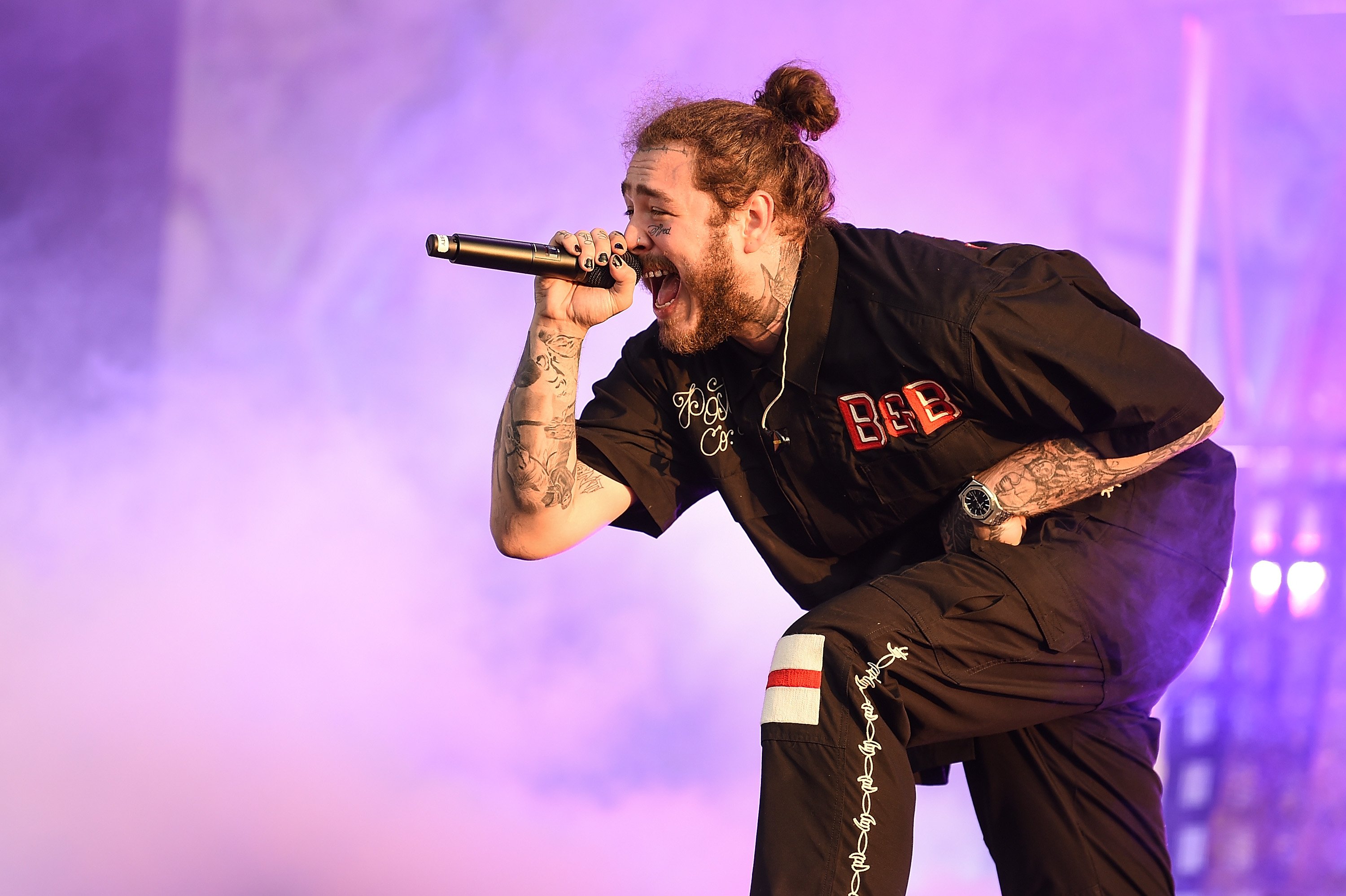 Post Malone performs on the Main Stage on Day 1 of Wireless Festival 2018