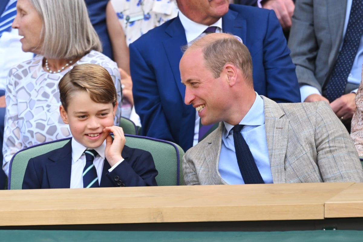 Prince George, who shows he's just like his dad in this photos, sitting next to Prince William at the Wimbledon Men's Singles Final