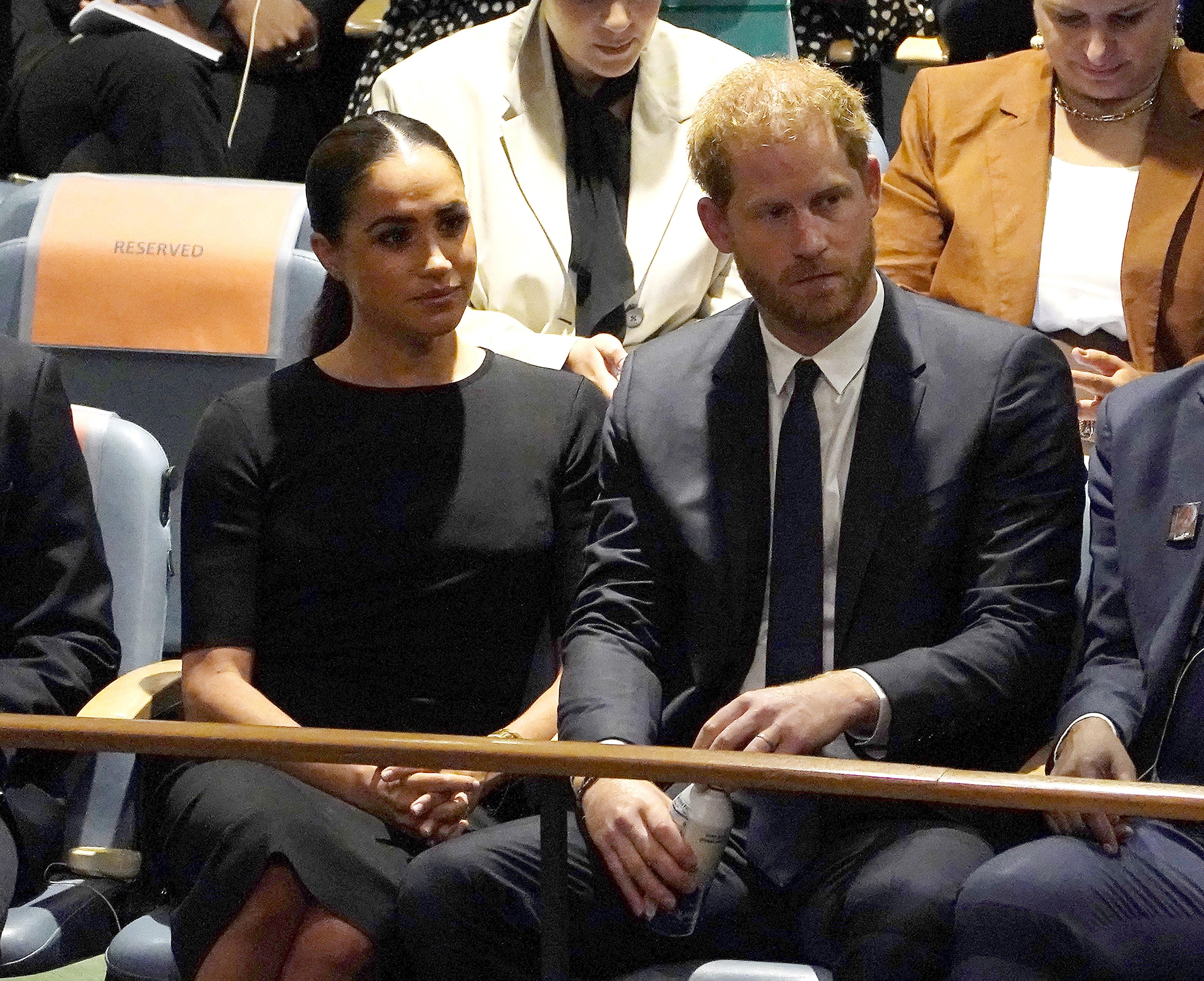 Prince Harry and Meghan Markle listen to speakers at the UN General Assembly