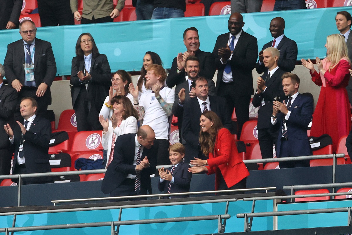 Prince William, Prince George, and Kate Middleton celebrate during the UEFA Euro 2020 Championship