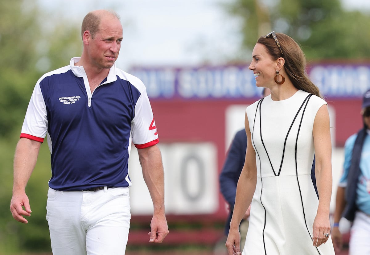 Prince William and Kate Middleton, who engaged in PDA at a polo match, walk the grounds of a polo club