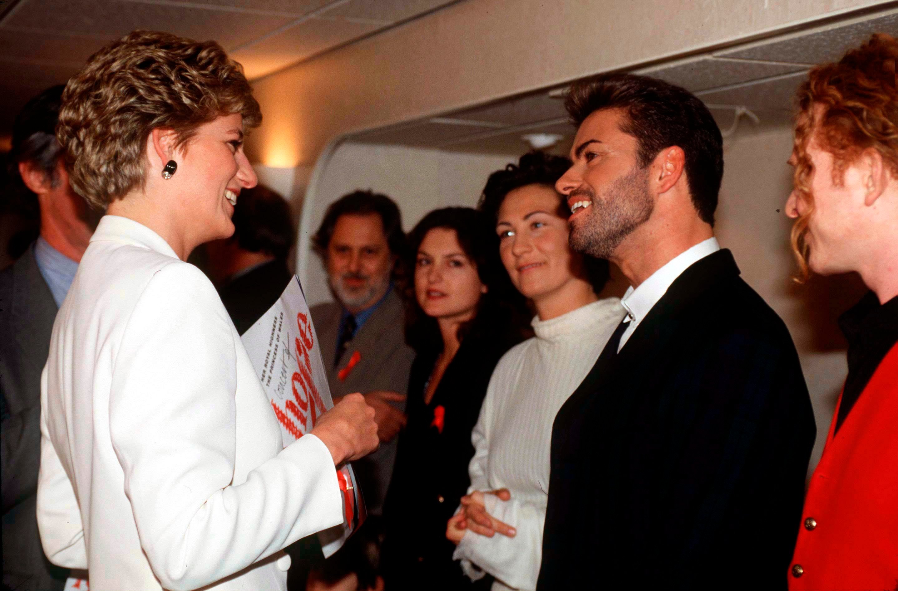 Princess Diana Talking To Pop Singers George Michael, Kd Lang, And Mick Hucknall At The World Aids Day Annual "concert Of Hope" 
