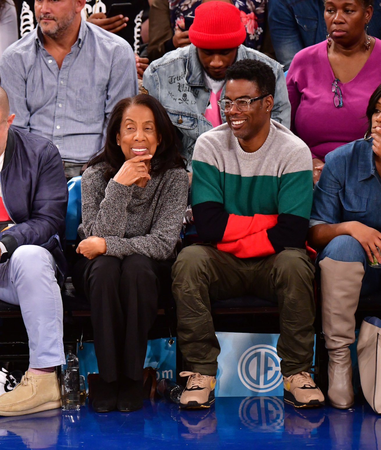 Chris Rock's mother, Rosalie Rock, with Chris at a basketball game