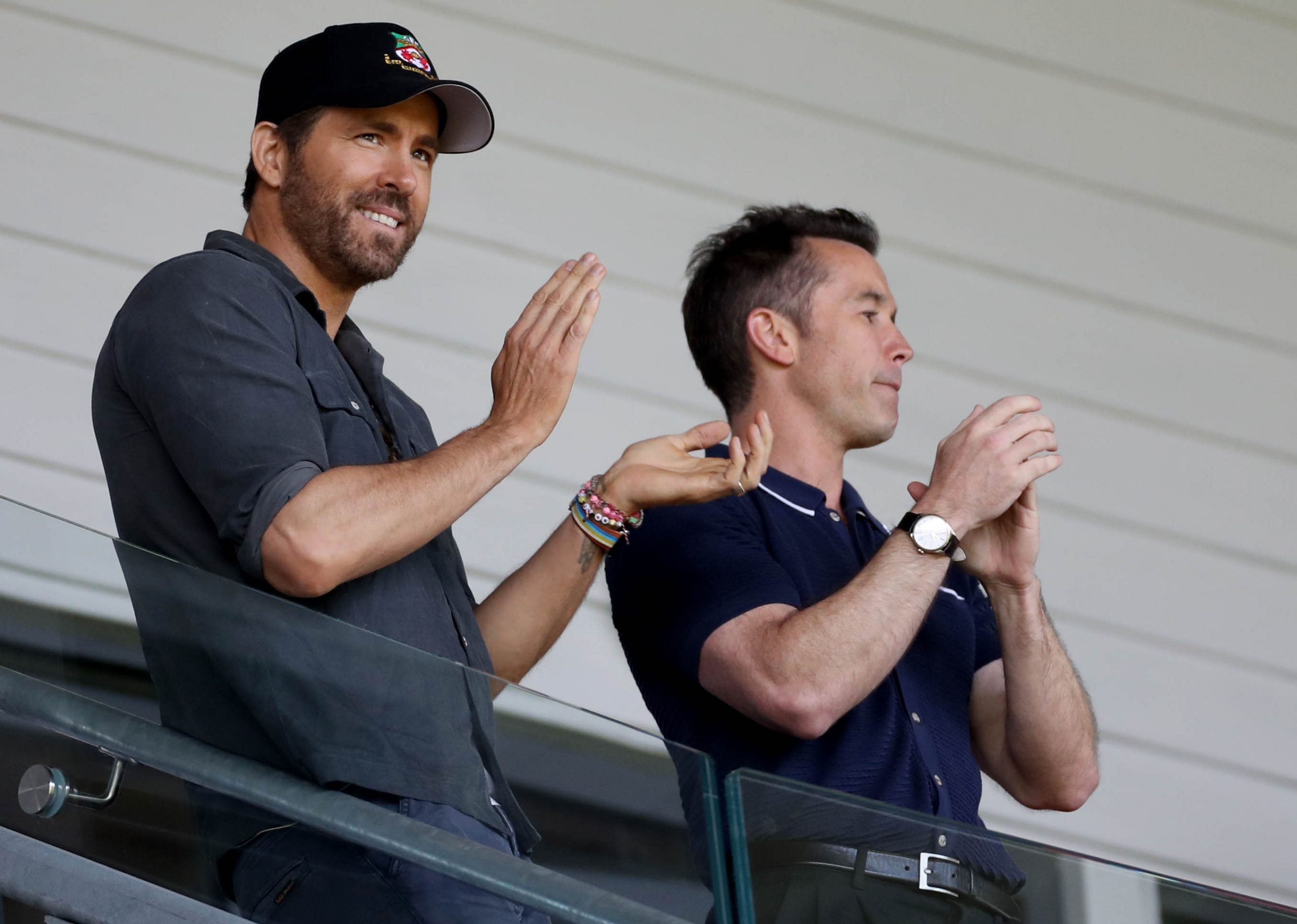 Ryan Reynolds and Rob McElhenney attend the Vanarama semi-final match for their football team Wrexham fc