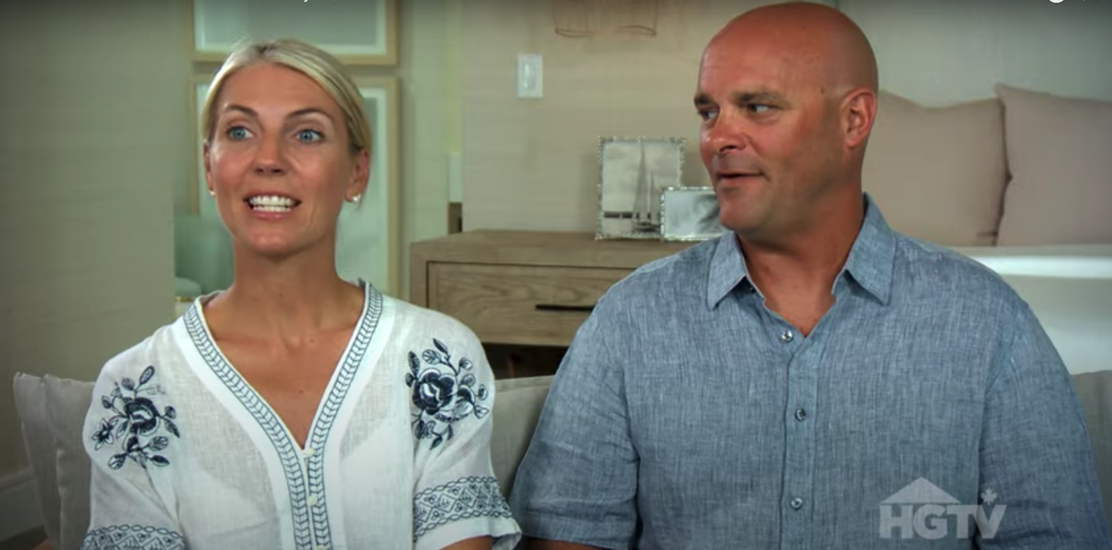 Bryan Baeumler looking at smiling Sarah Baeumler on 'Renovation Island'