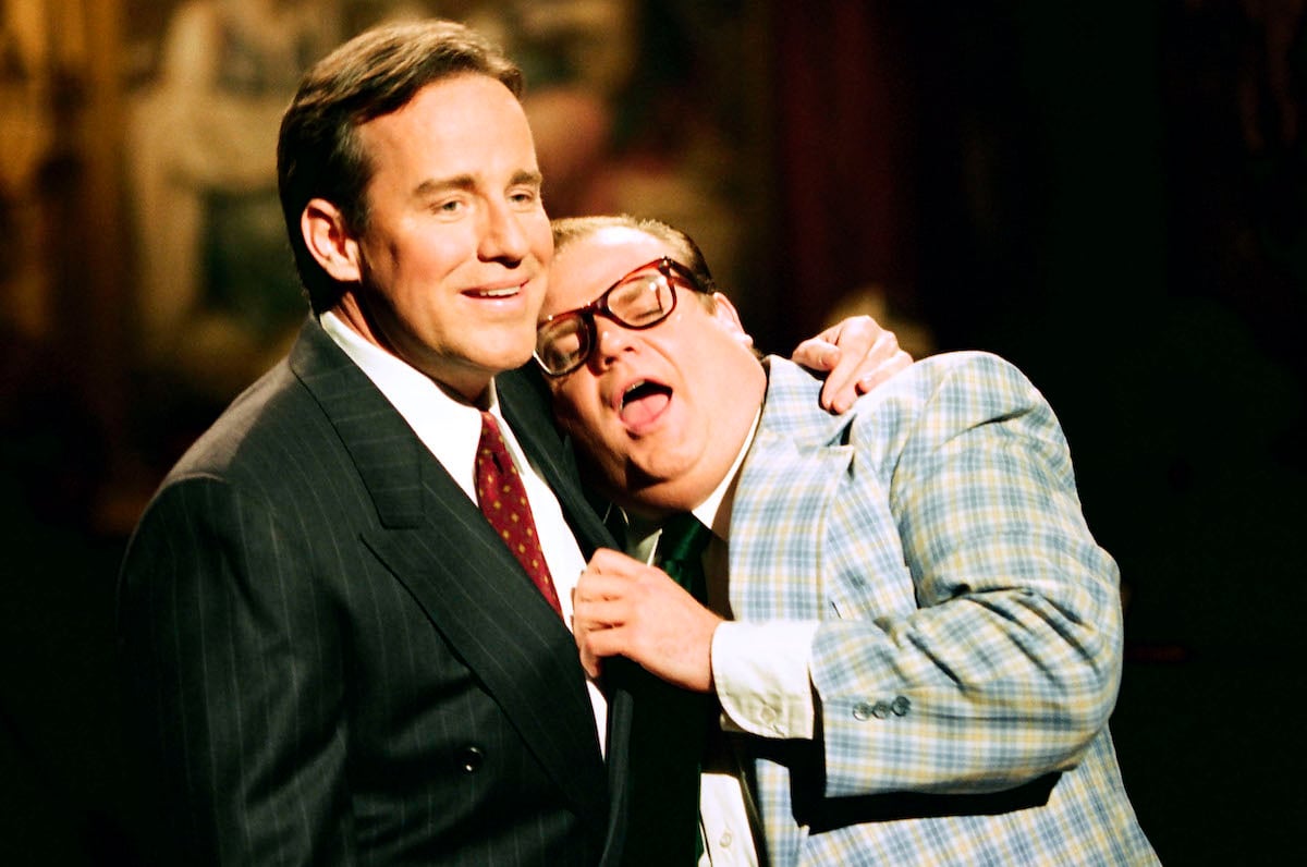 Phil Hartman and Chris Farley during a 1994 monologue on Saturday Night Live