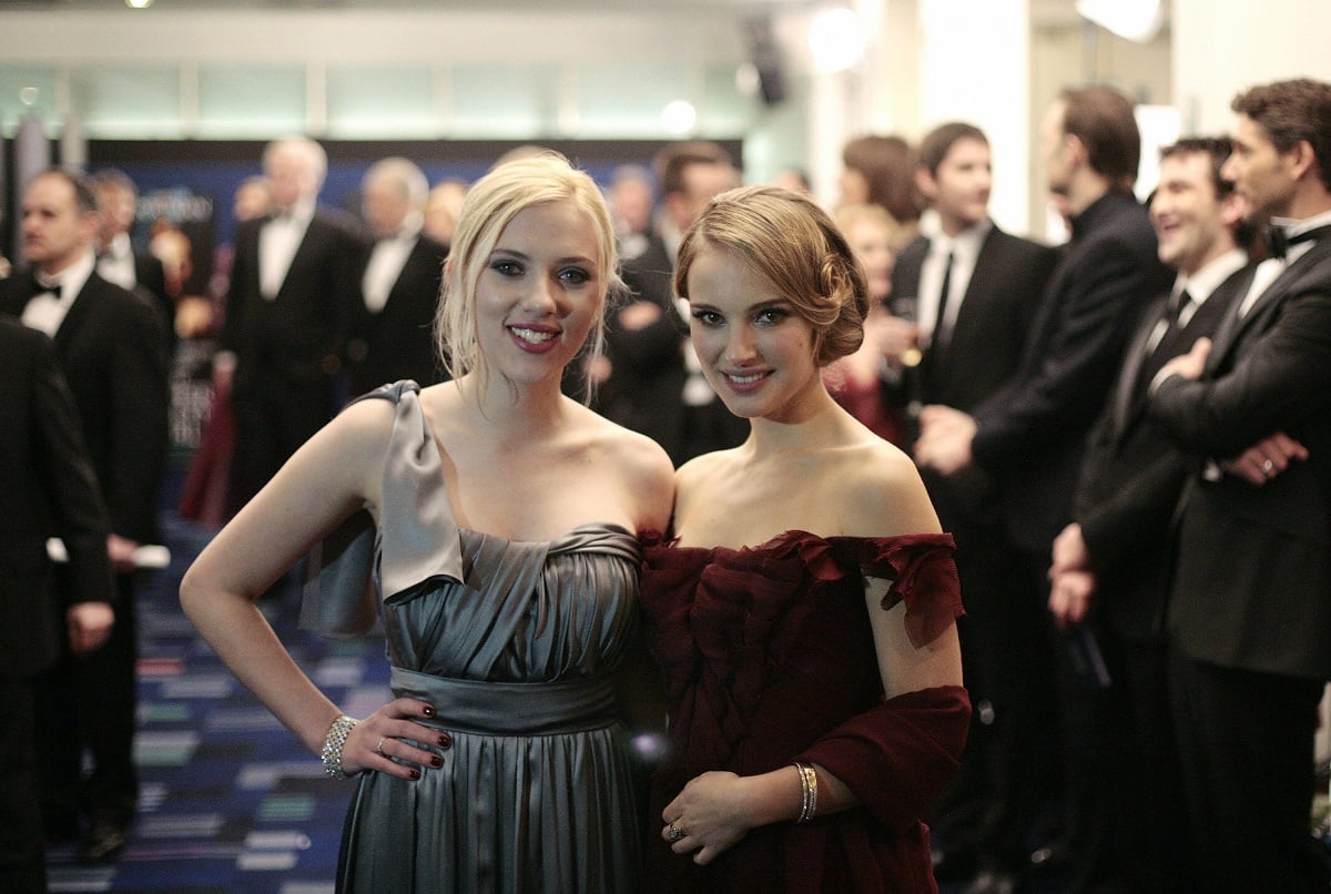 Scarlett Johansson smiling alongside Natalie Portman