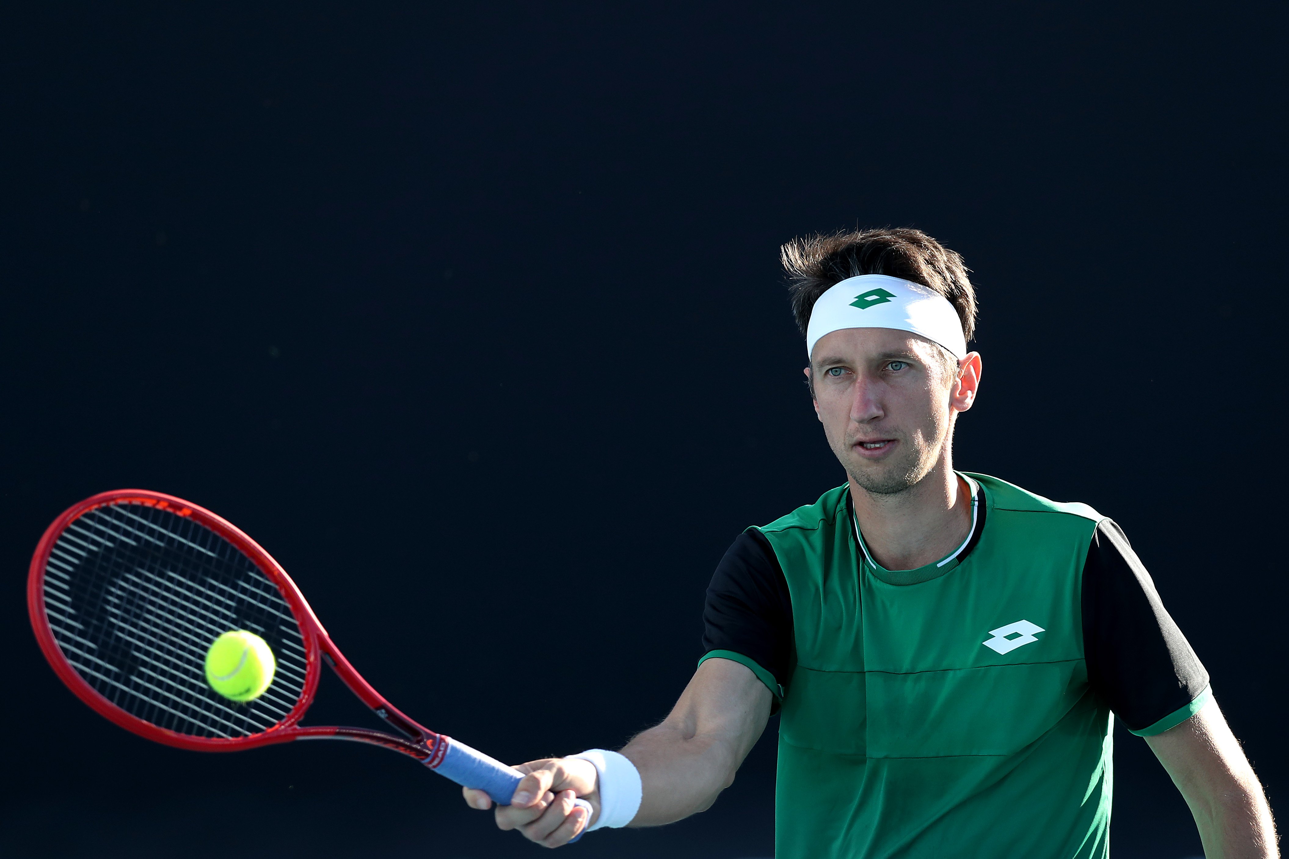 Sergiy Stakhovsky of Ukraine playing in a match against Reilly Opelka of the U.S.