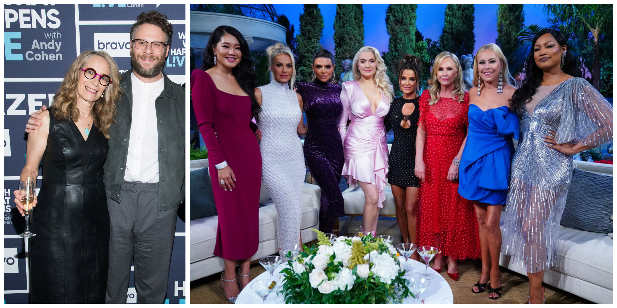 Sandy Rogen, Seth Rogen in the 'WWHL' Clubhouse for a photo. 'RHOBH' cast pose for a photo during the reunion. 