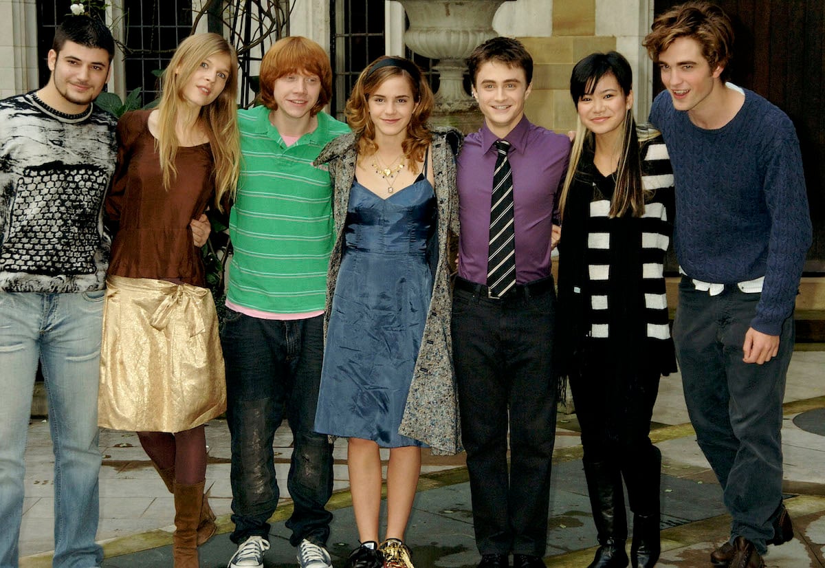 'Harry Potter' actors Stanislav Ianevski, Clemence Poesy, Rupert Grint, Emma Watson, Daniel Radcliffe, Katie Leung and Robert Pattinson pose at a photocall