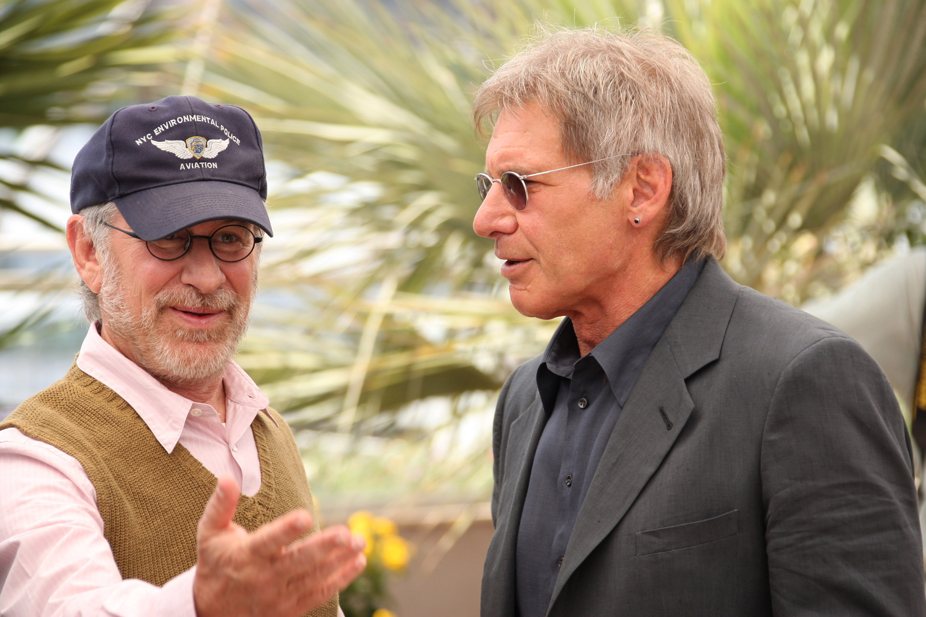 Director Steven Spielberg and Harrison Ford attend the photocall for the movie Indiana Jones and the Kingdom of the Crystal Skull at the 2008 Cannes Film Festival
