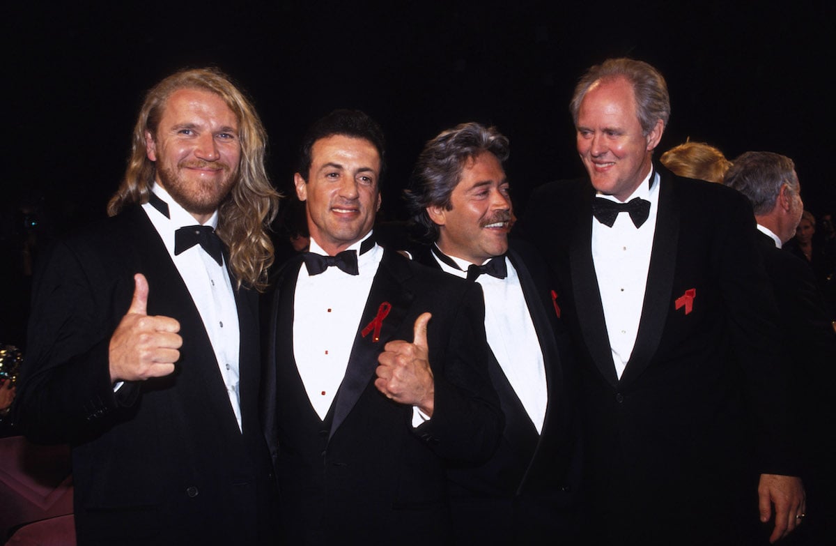 Renny Harlin, Sylvester Stallone, and John Lithgow at the 1993 Cannes Film Festival for Cliffhanger