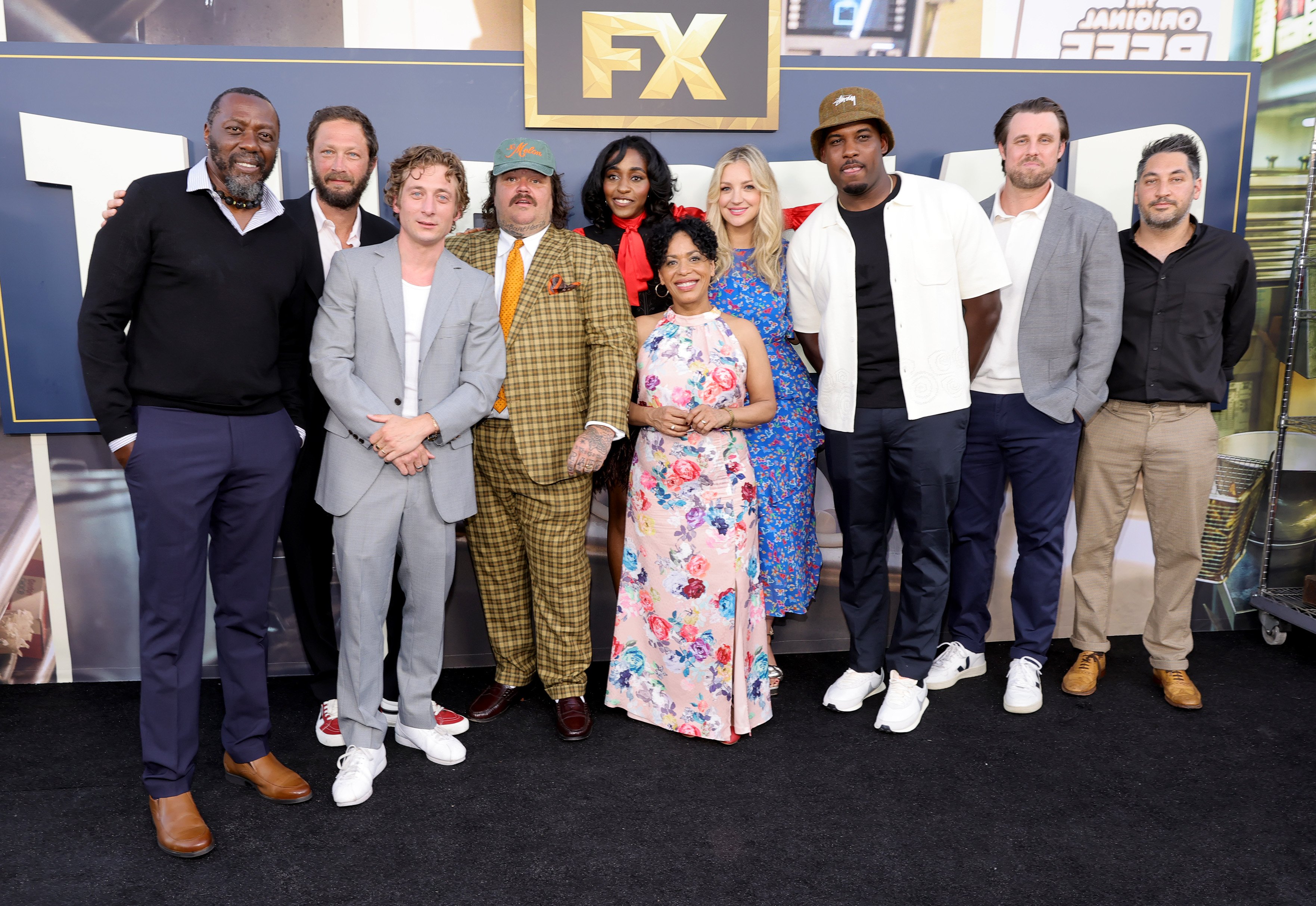 Edwin Lee Gibson, Ebon Moss-Bachrach, Jeremy Allen White, Matty Matheson, Ayo Edebiri, Liza Colón-Zayas, Abby Elliott, Lionel Boyce, Chris Witaske, and Carmen Christopher attends the Los Angeles Premiere of FX's "The Bear"