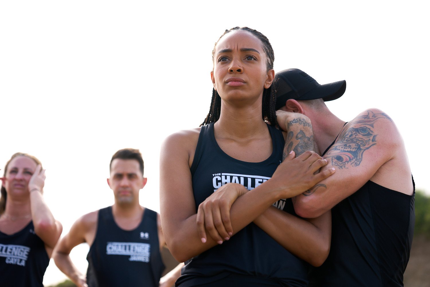 Shan Smith from 'The Challenge: USA' cast looking stern as another cast member holds on to her shoulders