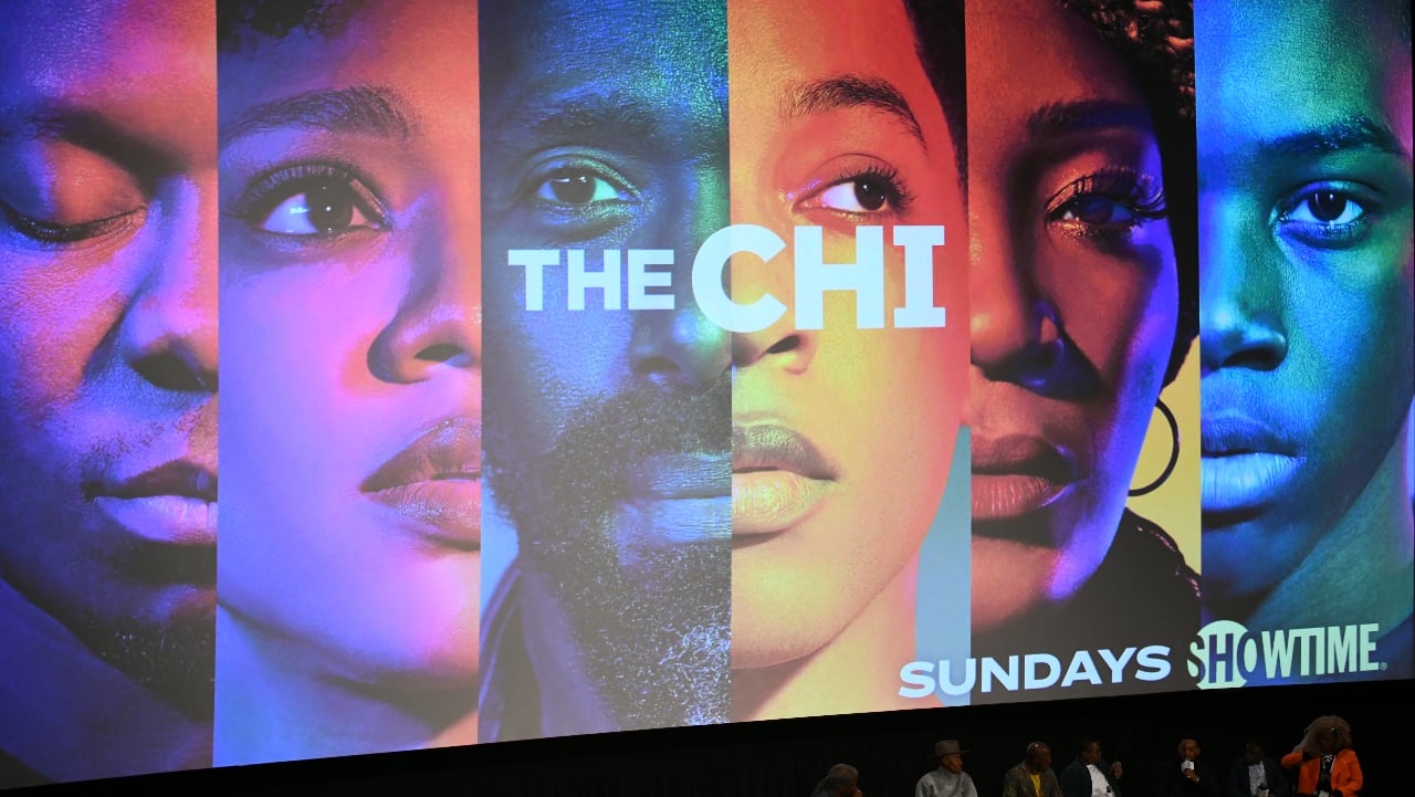 Elvis Mitchell, Lena Waithe, Ntare Guma Mbaho Mwine, Jason Mitchell, Jacob Latimore, Alex R. Hibbert and Yolonda Ross at Film Independent Presents Showtime Screening Series for "The Chi"