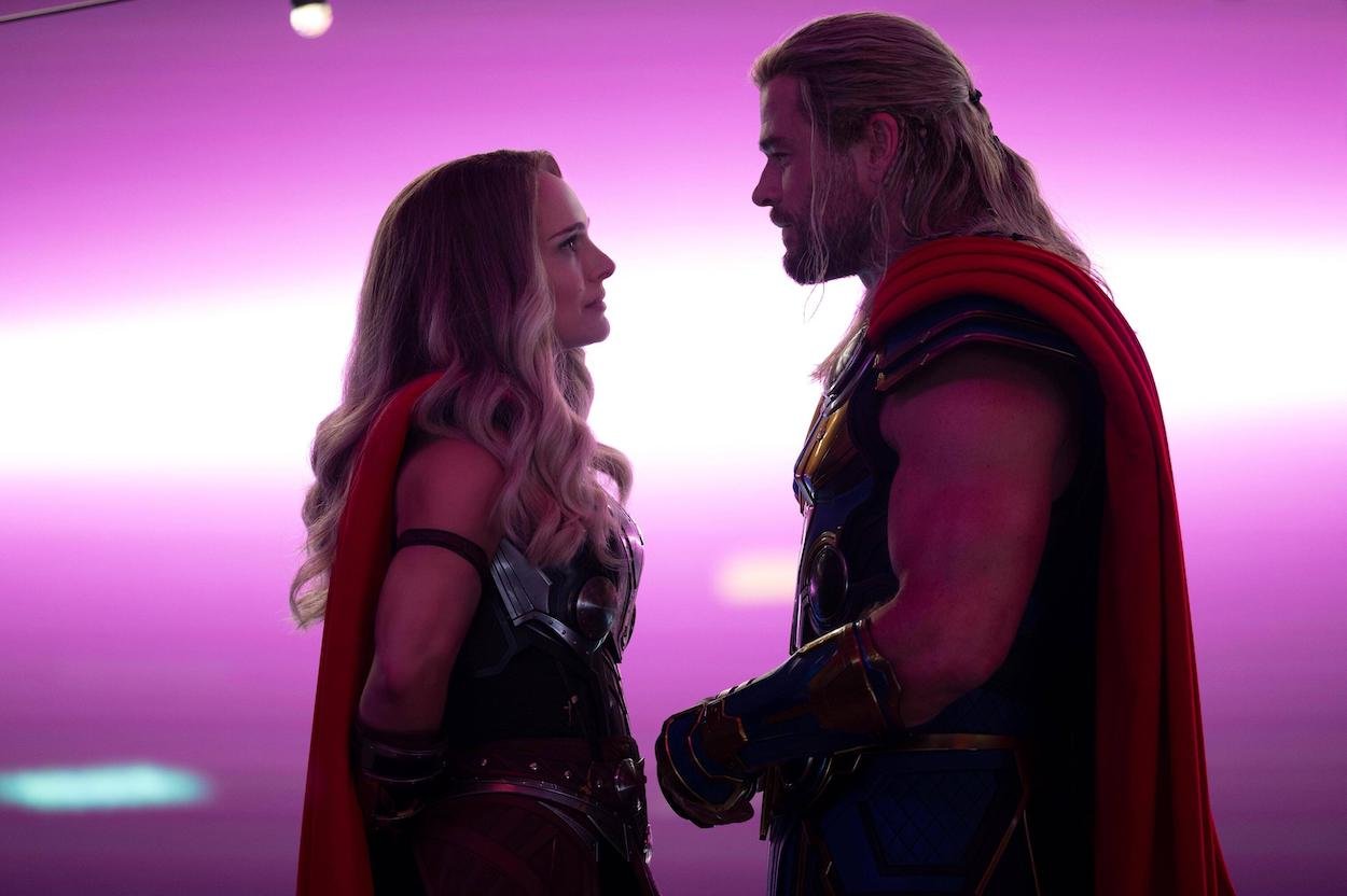 Natalie Portman (left) and Chris Hemsworth in 'Thor: Love and Thunder.' The last two 'Thor' movies were big hits, but MCU planning and Chris Hemsworth's age are two reasons 'Thor 5' will never happen.