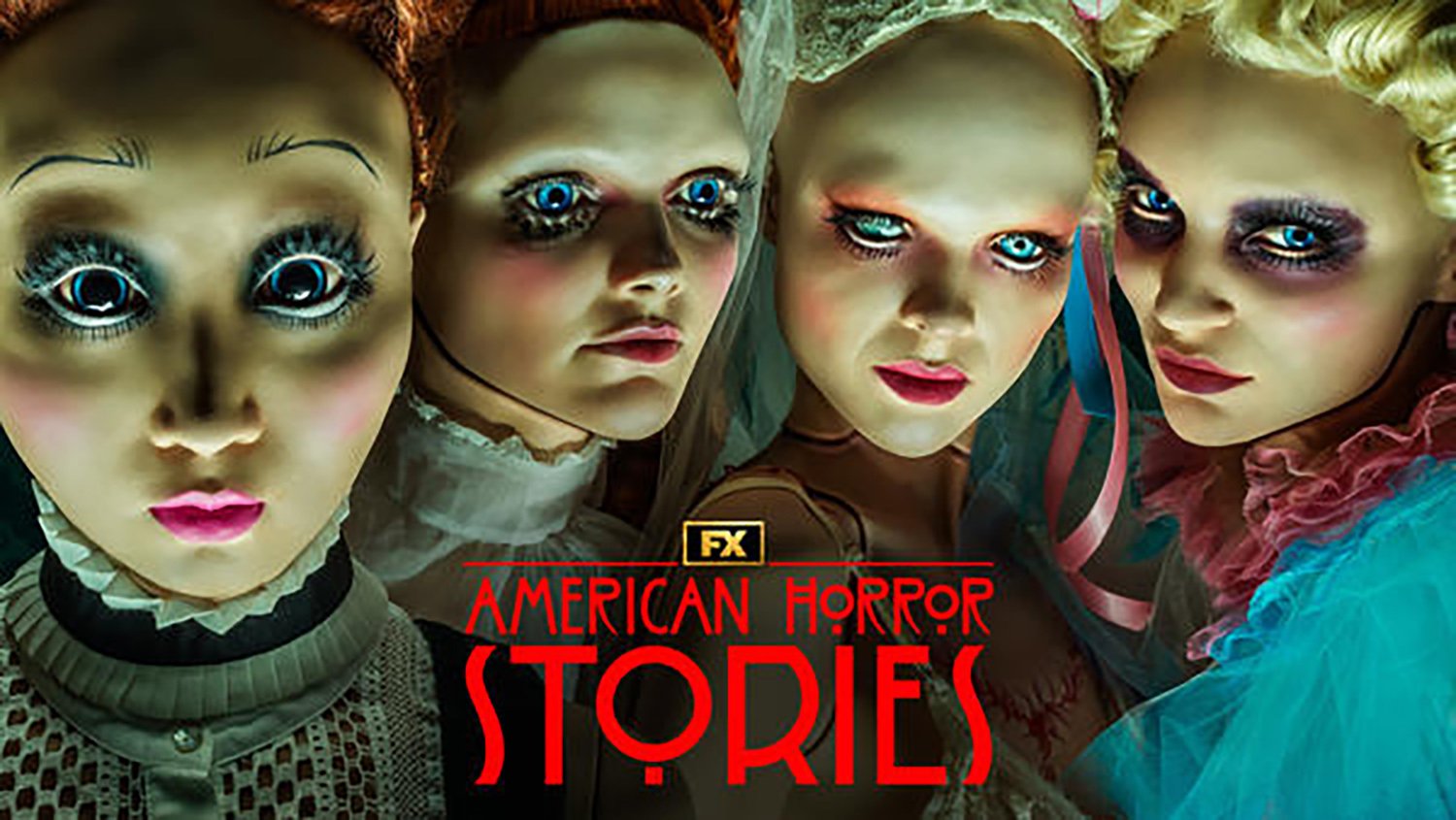Three doll-like humans stare ahead in key art for the American Horror Stories Season 2 premiere