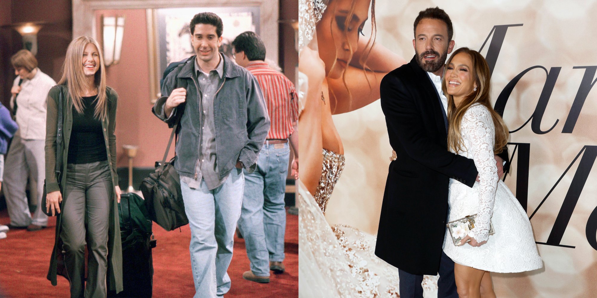 'Friends' stars Jennifer Aniston and David Schwimmer in a side by side photo with Ben Affleck and Jennifer Lopez.