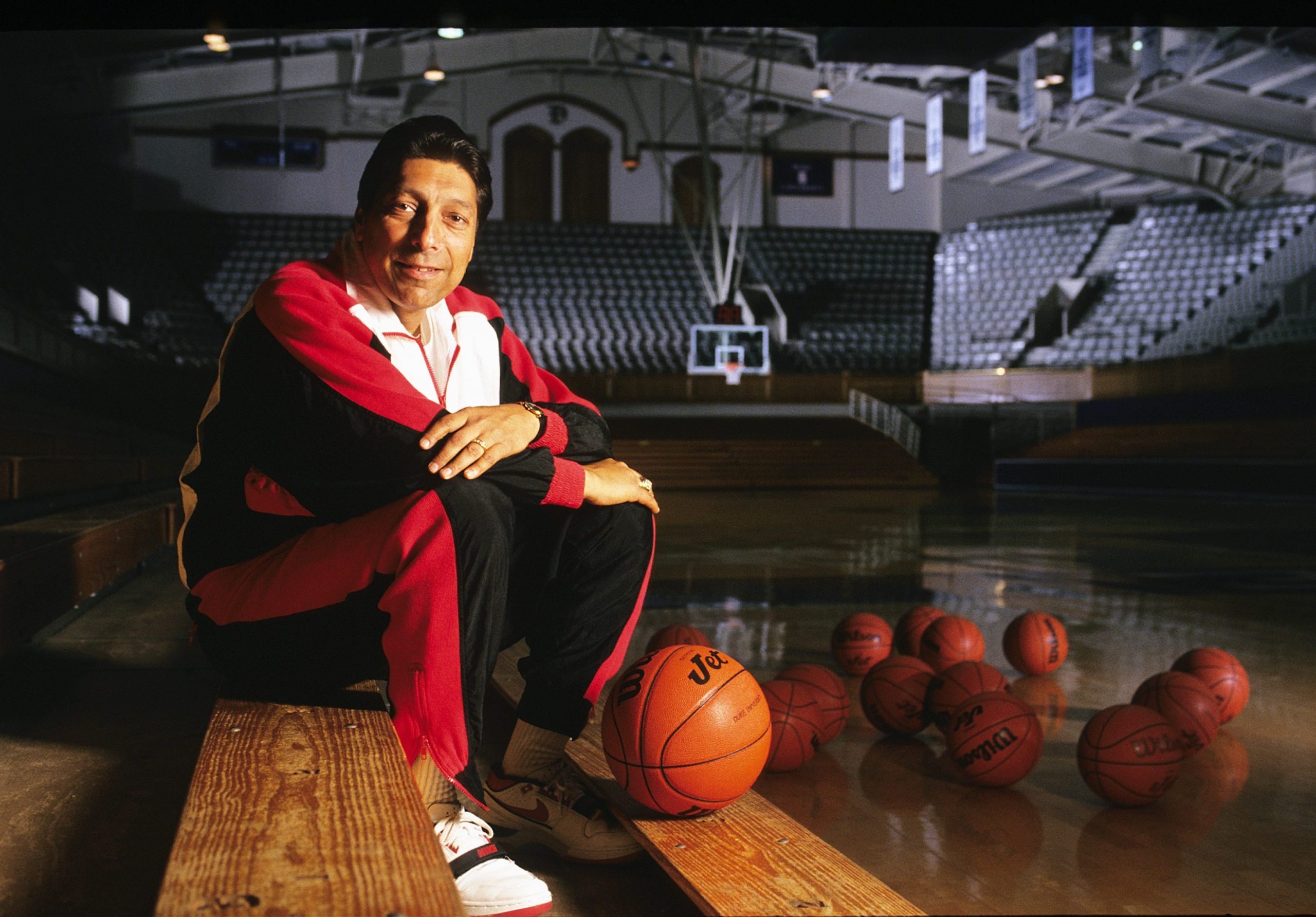 Jim Valvano poses at Duke Univeristy in 1993 in Durham, North Carolina