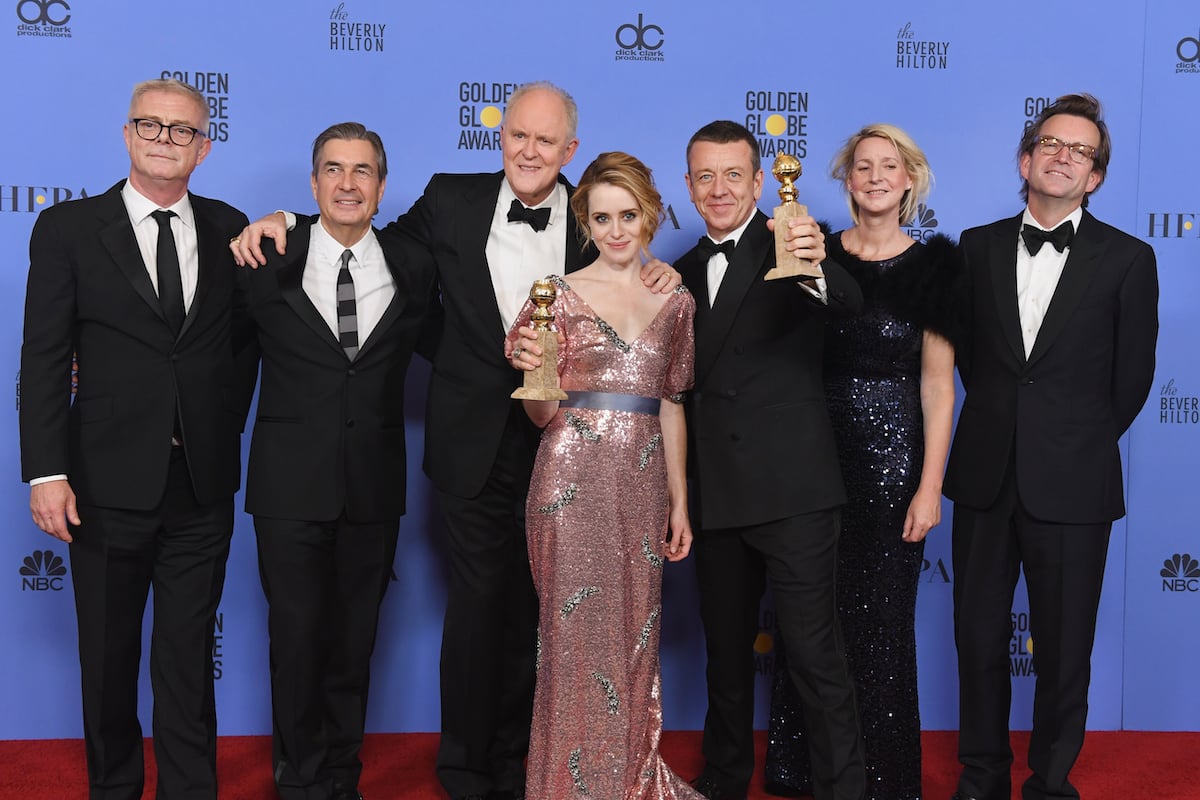 John Lithgow's height is taller than other members of 'The Crown' cast and crew as they all pose together at the 2017 Golden Globes.