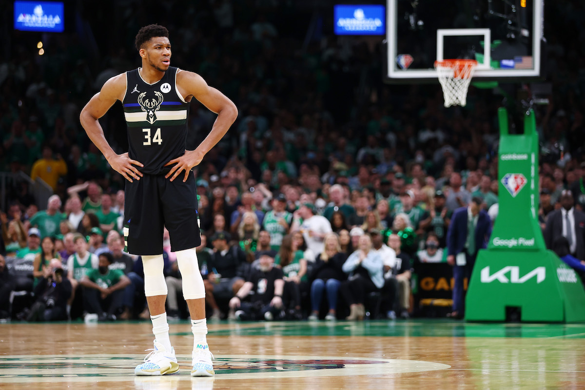 Giannis Antetokounmpo of the Milwaukee Bucks in the 2022 NBA Playoffs Eastern Conference Semifinals