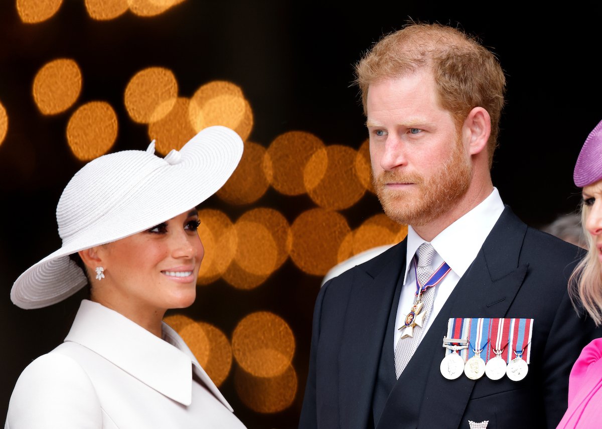 Prince Harry appears unhappy with Meghan Markle attend the National Service of Thanksgiving during queen's Platinum Jubilee