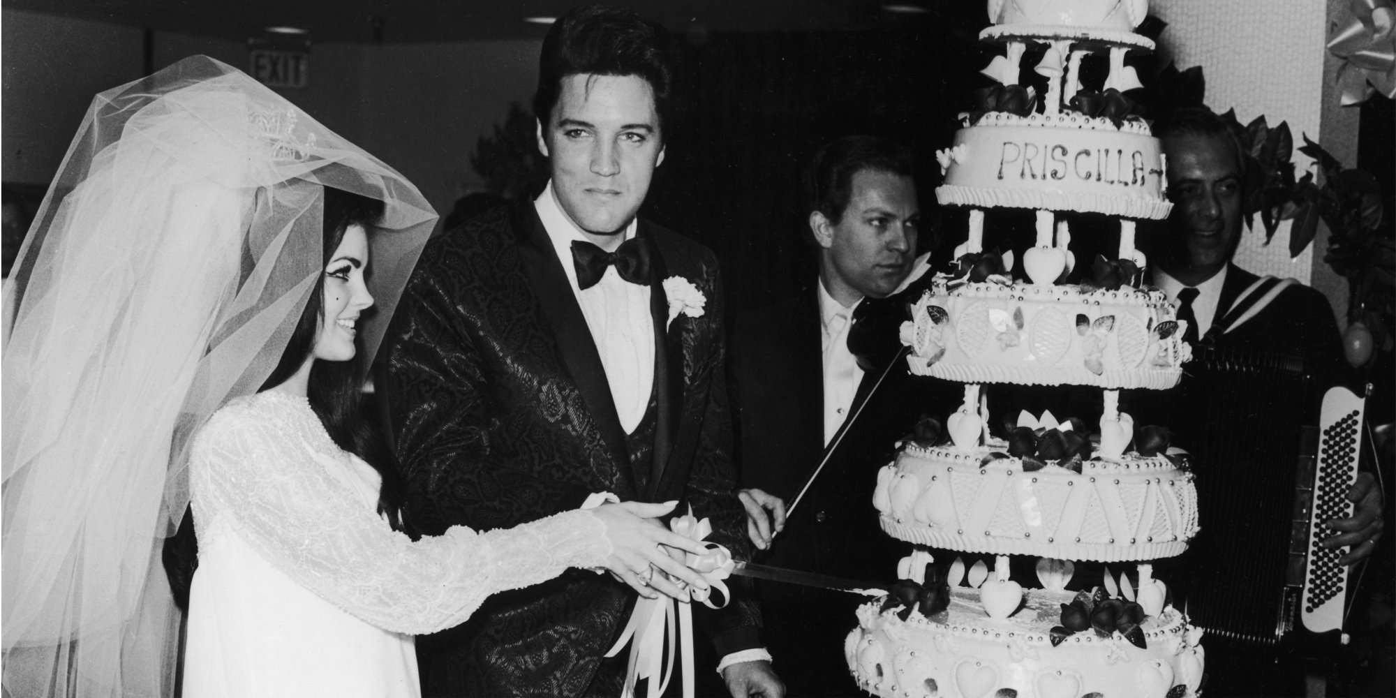 Priscilla Presley and Elvis Presley on their wedding day in 1967.