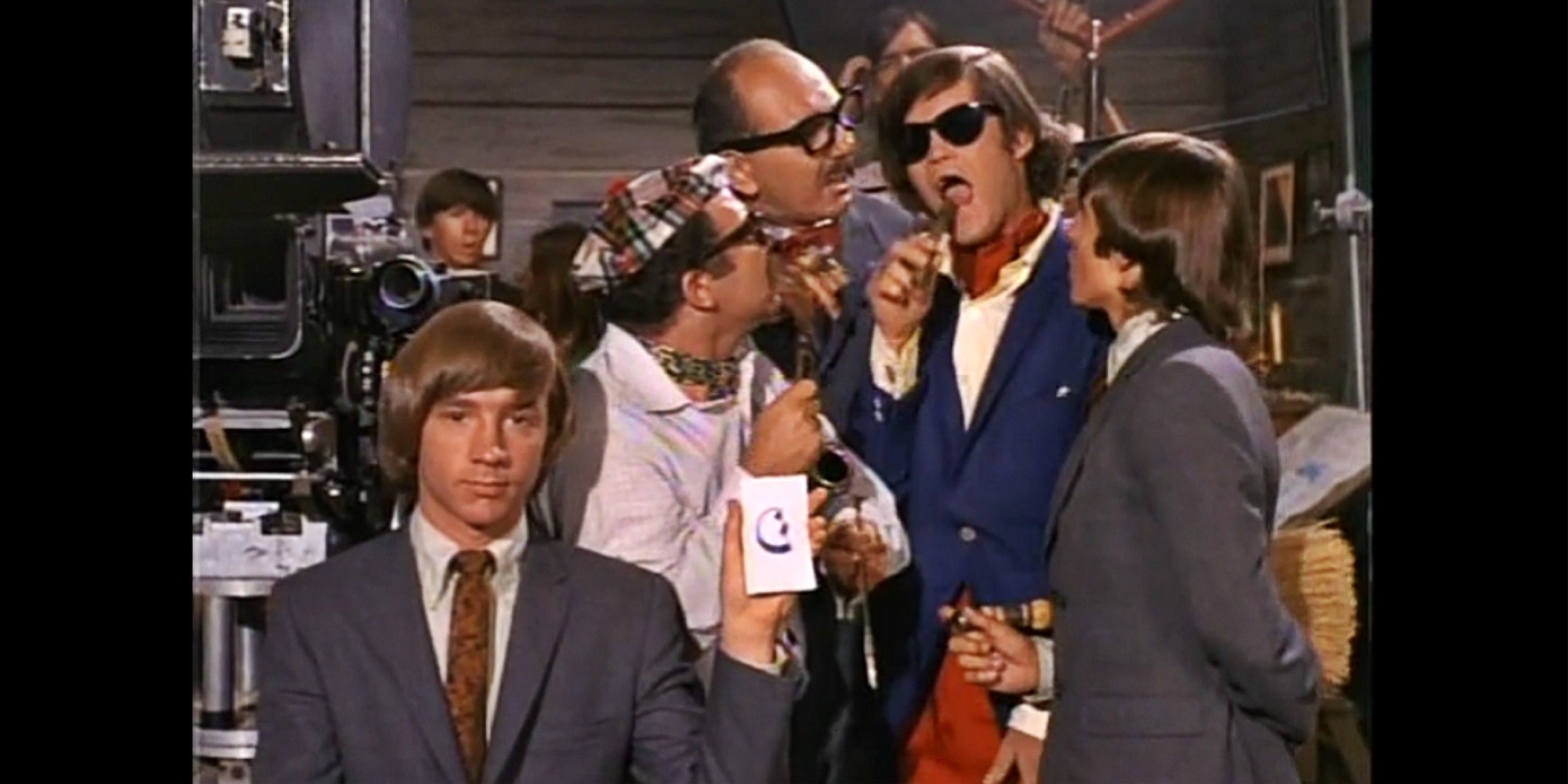 Screen grab from The Monkees episode "I've Got a Little Song Here" featuring Micky Dolenz, Peter Tork, and Davy Jones.