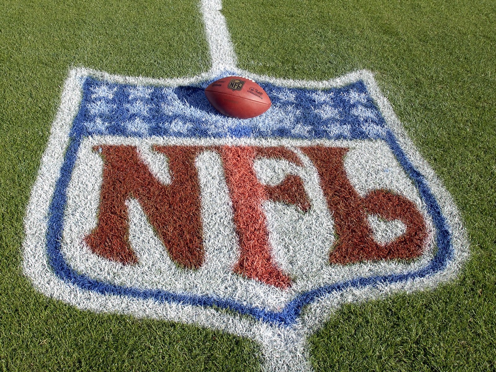 A football sits on top of the NFL logo in 2006