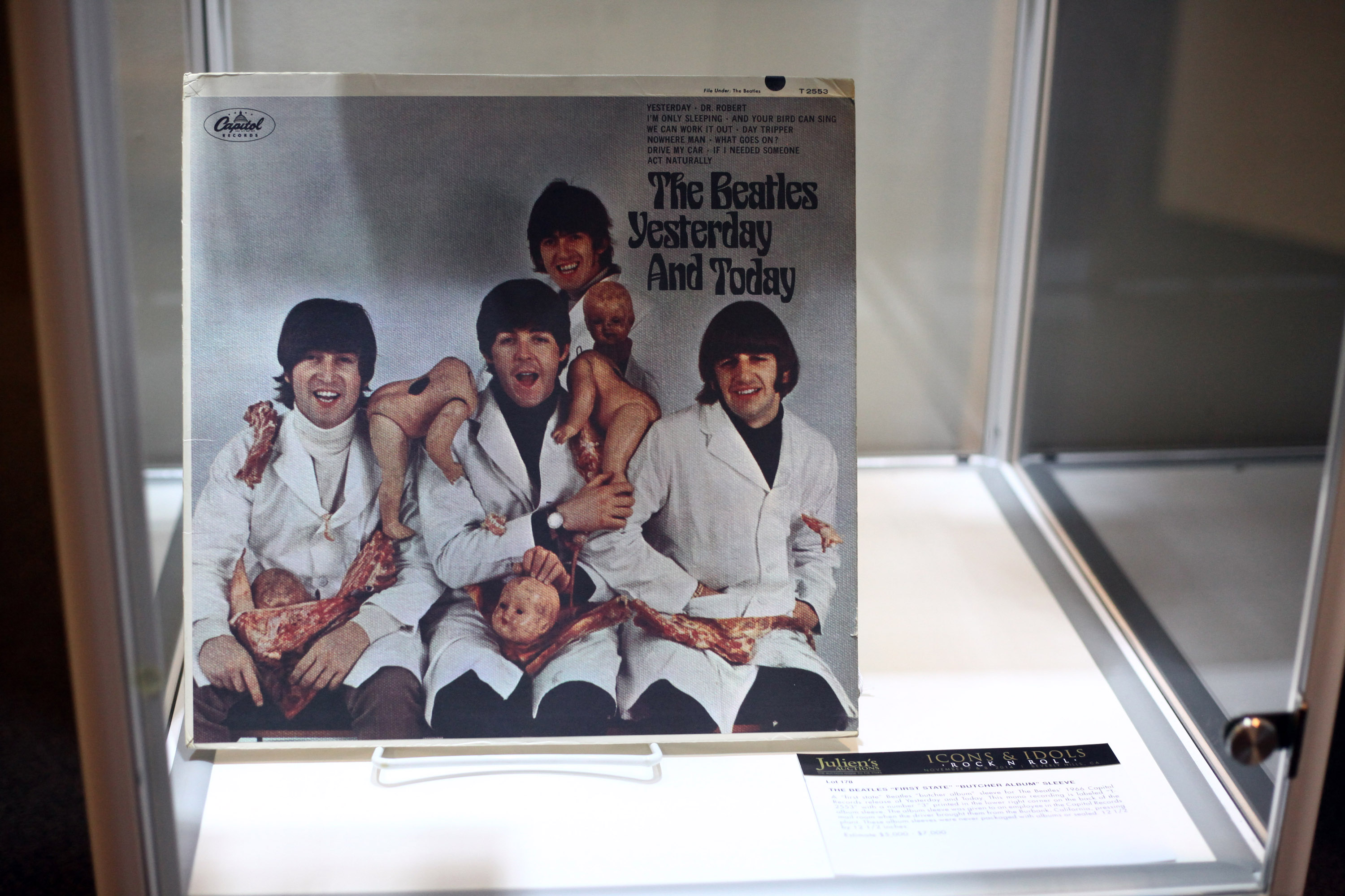 The Beatles' 'Yesterday and Today' in a glass case