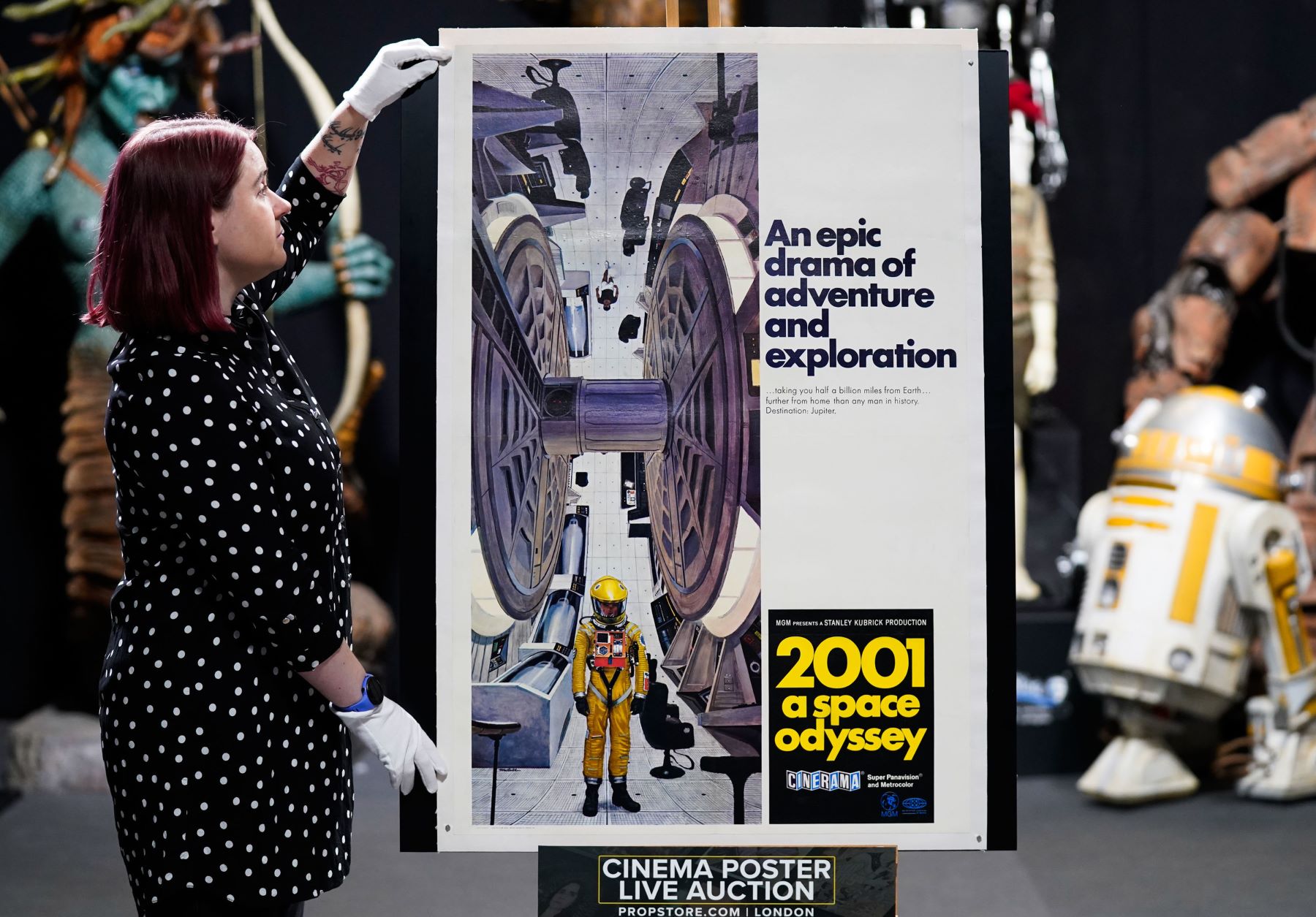 '2001 A Space Odyssey' movie poster at the Prop Store auction house in Rickmansworth, Hertfordshire
