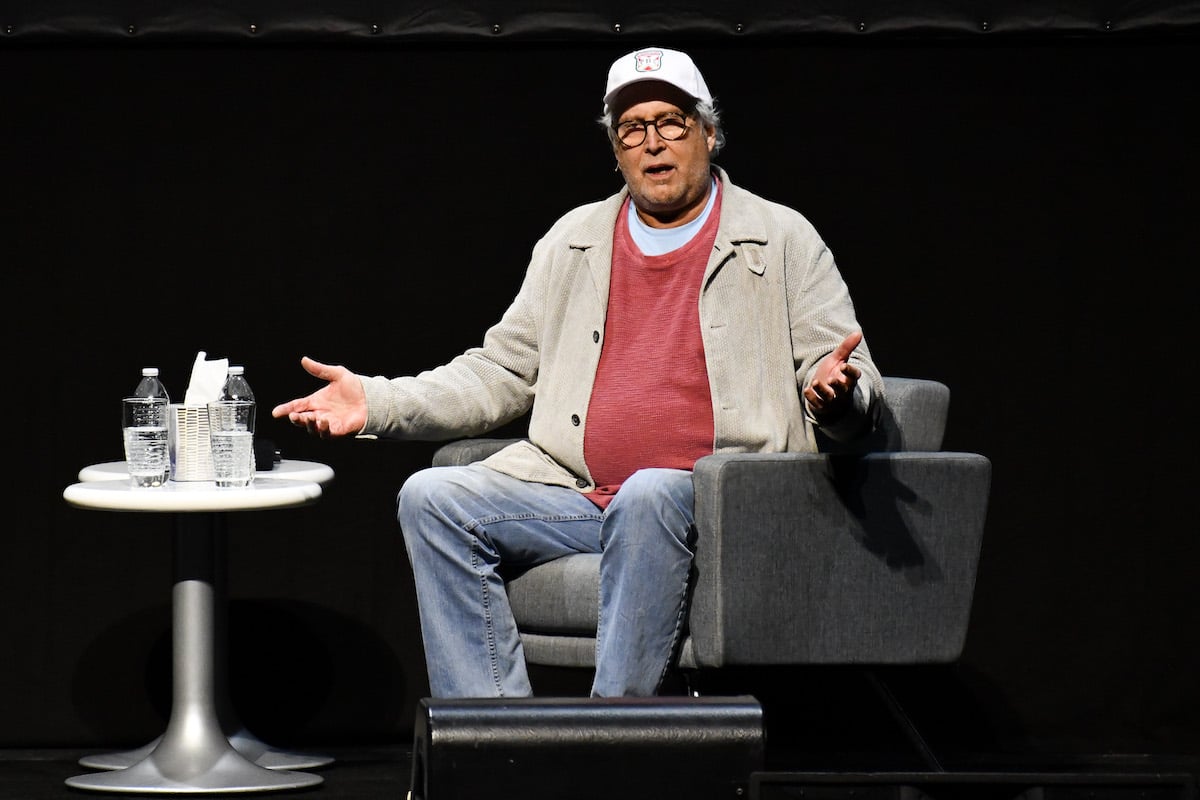Chevy Chase speaks during a Q&A session following a special screening of "National Lampoon's Christmas Vacation" in 2019