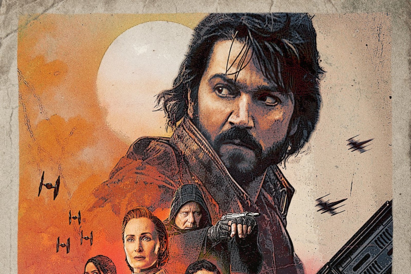 Poster art for 'Andor,' which had its release date delayed from August 2022 to September. It features Diego Luna as Cassian Andor, as well as other key characters.