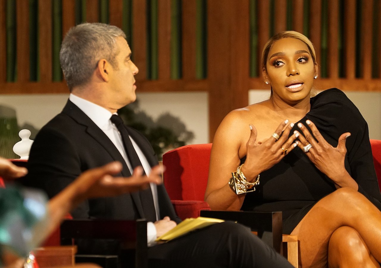 Andy Cohen and Nene Leakes during Season 11 'RHOA' reunion; Leakes dismissed her lawsuit against Cohen and Bravo