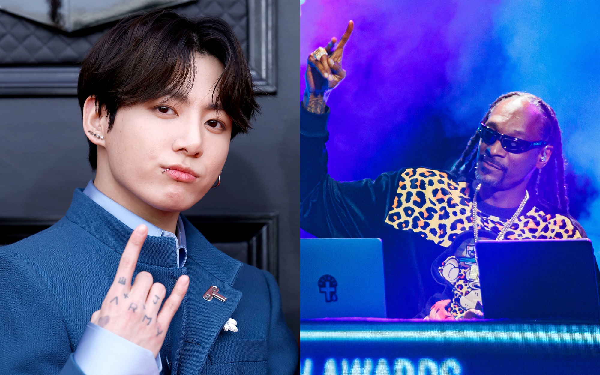 A joined photo of Jungkook of BTS and Snoop Dogg