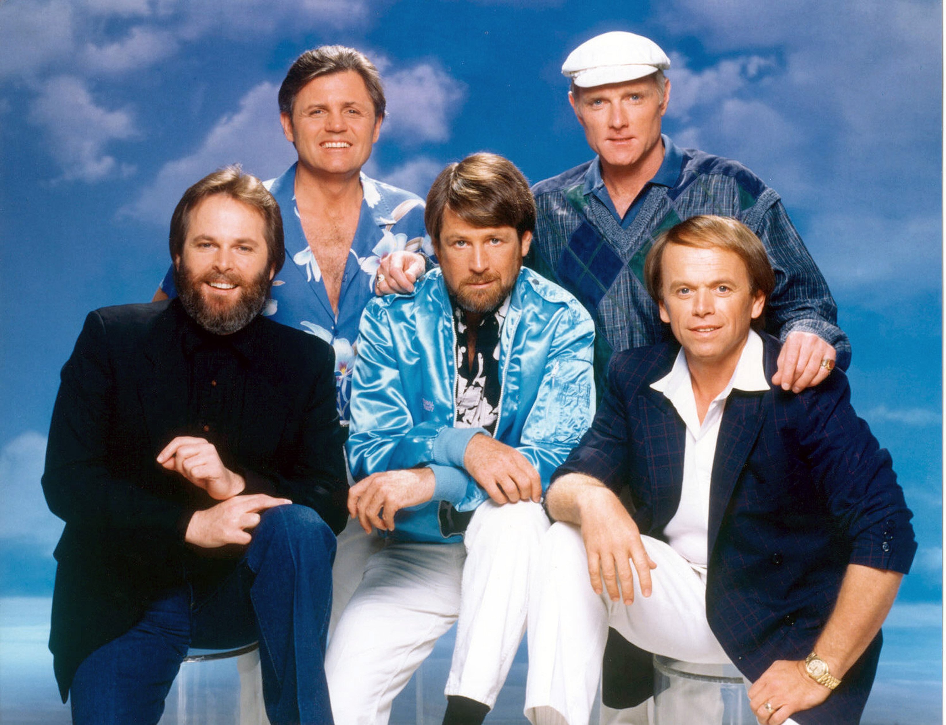 The Beach Boys (Carl Wilson, Bruce Johnston, Brian Wilson, Mike Love, and Al Jardine) Pose for a portrait session
