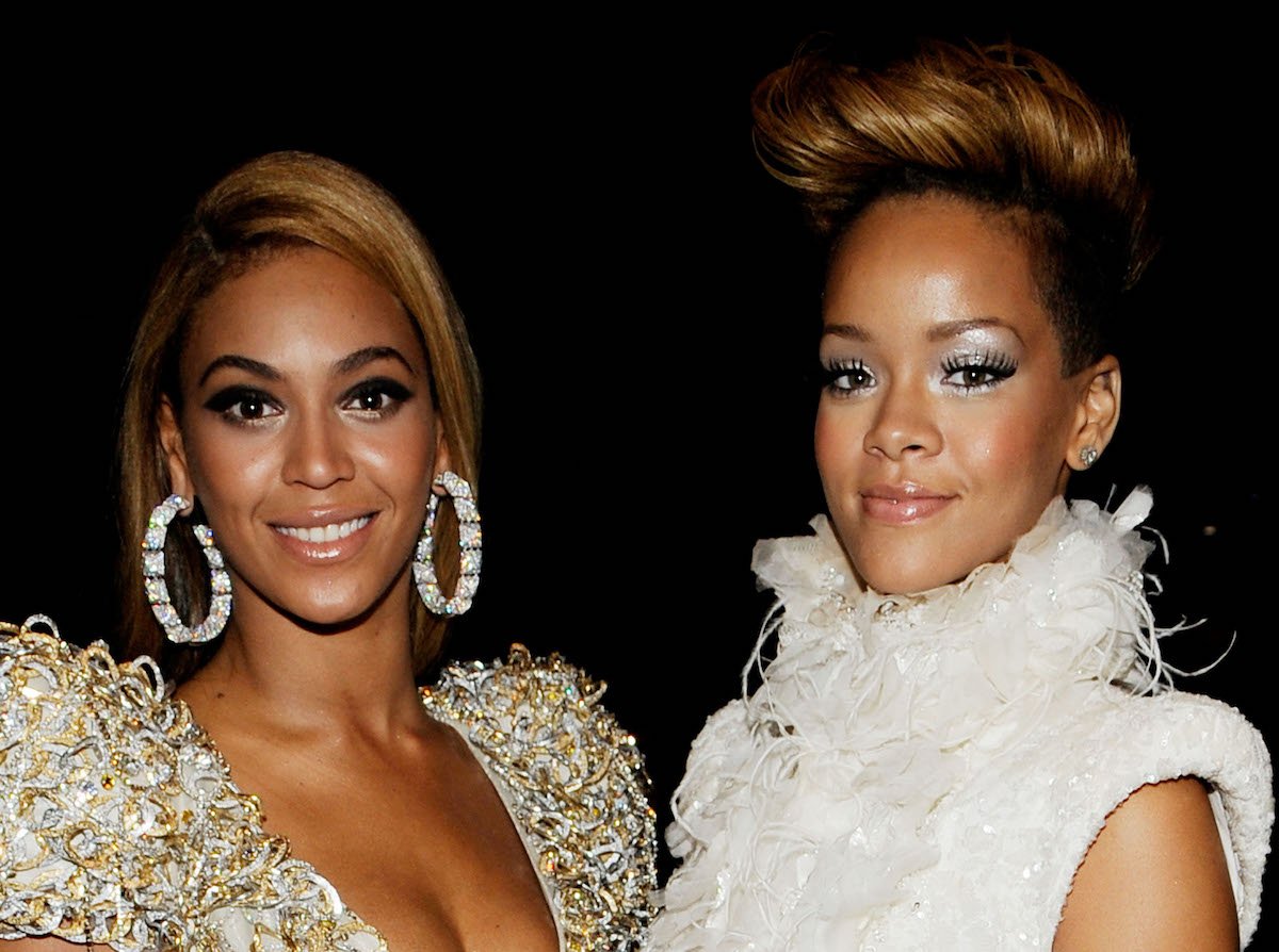 Beyonce and Rihanna, who have never collaborated on a song, pose together at an event.