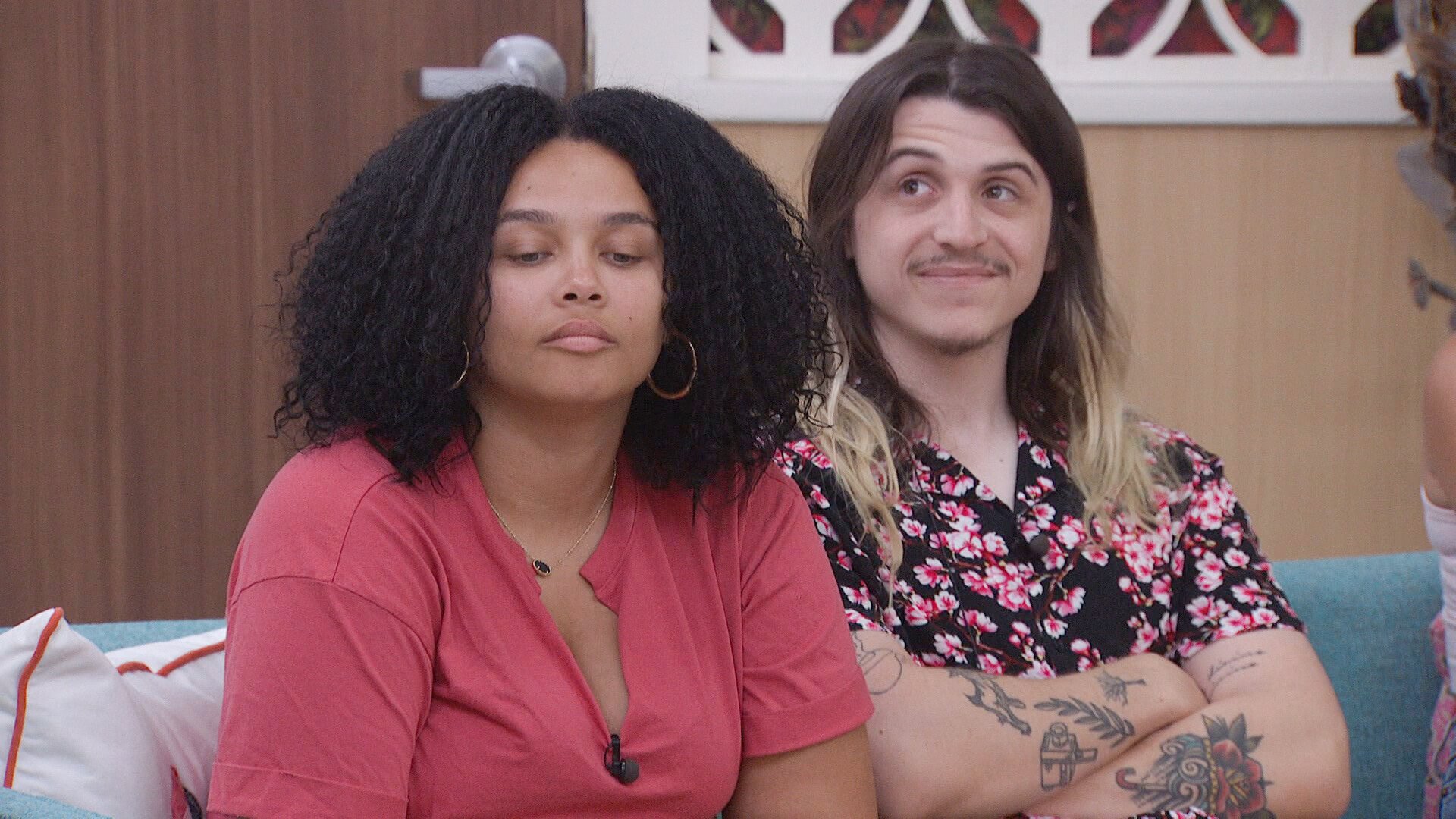 Jasmine Davis and Matt Turner sitting next to each other during 'Big Brother 24'