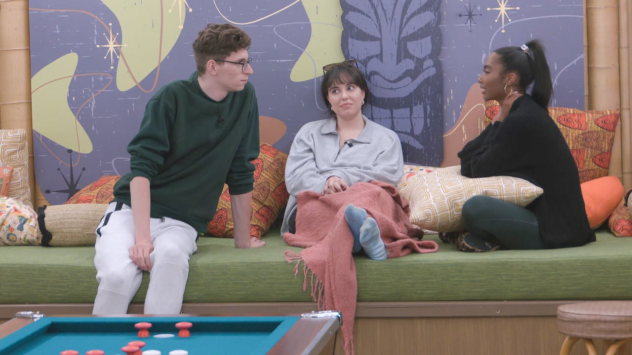 Michael Bruner, Brittany Hoopes and Taylor Hale talk with each other upstairs on 'Big Brother 24'.