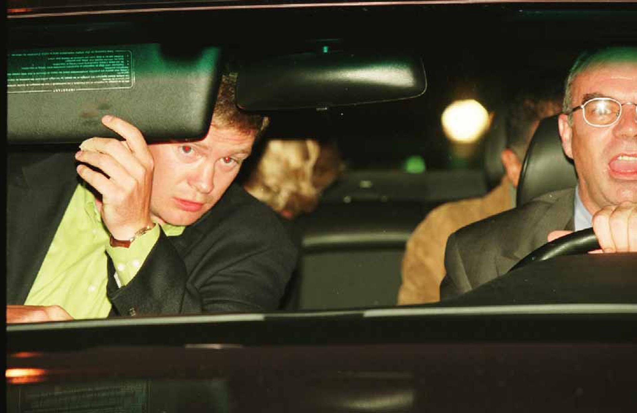 Princess Diana's bodyguard Trevor Rees-Jones and driver Henri Paul in car with Diana and Dodi Al Fayed in the backseat