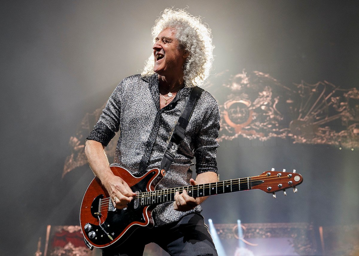 Brian May performing on stage